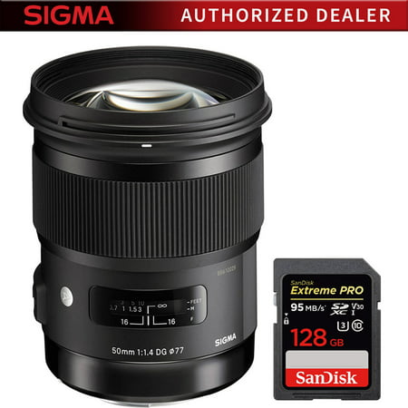 Sigma 50mm f/1.4 DG HSM Art Lens for Sony E Mount Cameras (311-965) with Sandisk Extreme PRO SDXC 128GB UHS-1 Memory