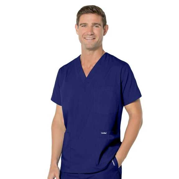 Landau Essentials Relaxed Fit 5-Pocket V-Neck Scrub Top for Men 7489