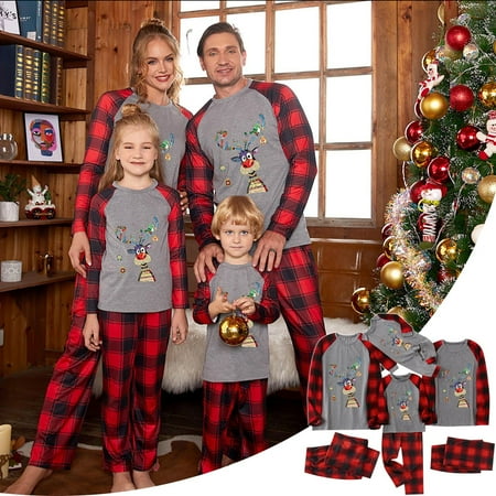 

purcolt Baby Family Christmas Pjs Matching Sets Elk and Plaid Printed Long Sleeve Romper Jumpsuit Onesie for Baby Toddlers Family Pajamas Jammies Sleepwear Loungewear Outfits