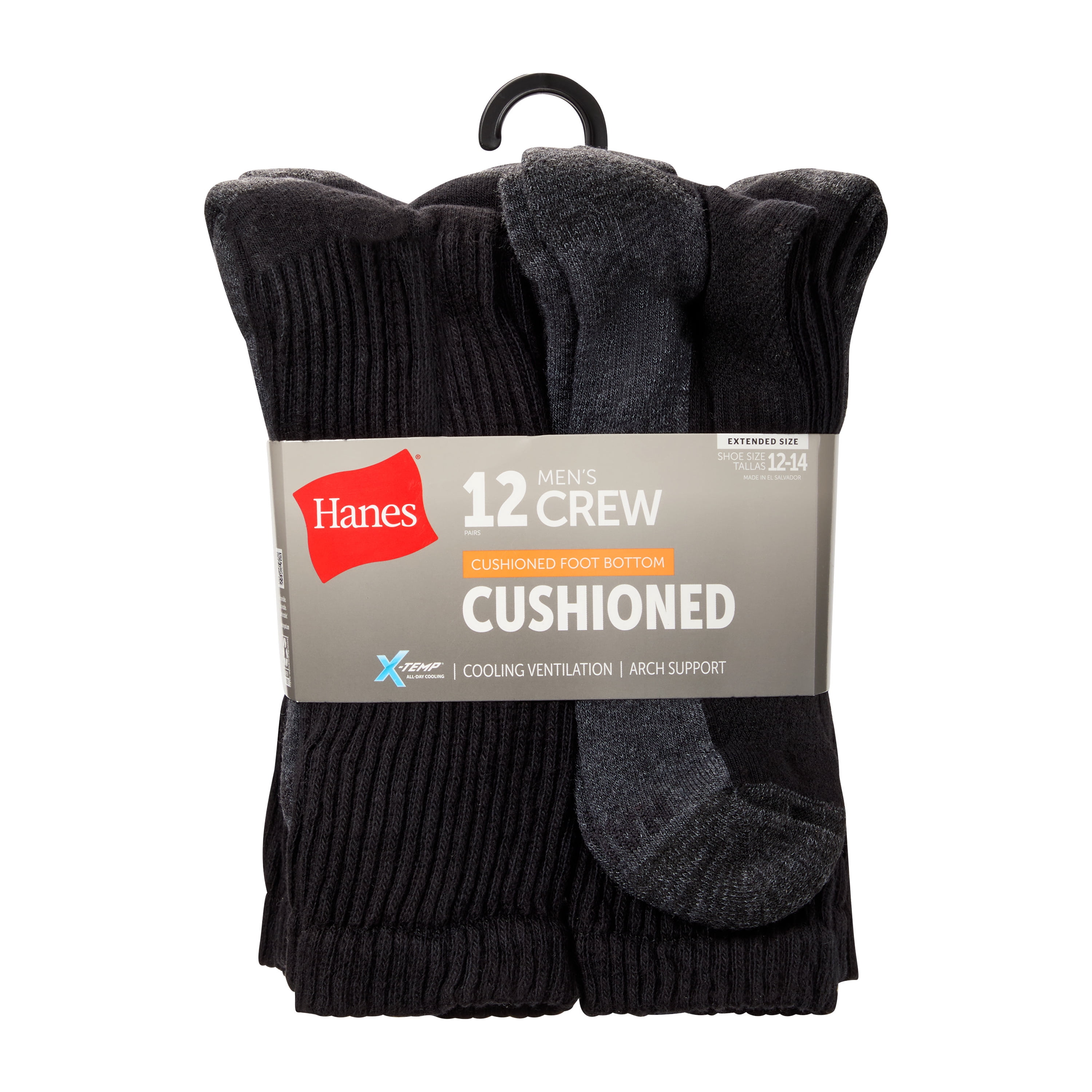 Hanes Men's Crew Socks Pack - 12-Pack - X-Temp Cushioned - Regular & Extended Sizes Available