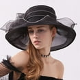 thumbnail image 4 of Women Organza Church Derby Hat Summer Ruffles Wide Brim Church Bridal Sun Hat Outdoor Styling Caps for Wedding Tea Party, 4 of 8