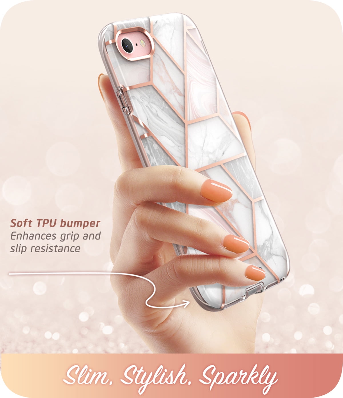i-Blason Cosmo Series Designed for iPhone SE 2020/7/8 Case, [Built-in Screen Protector] Stylish Protective Bumper Case (Marble)