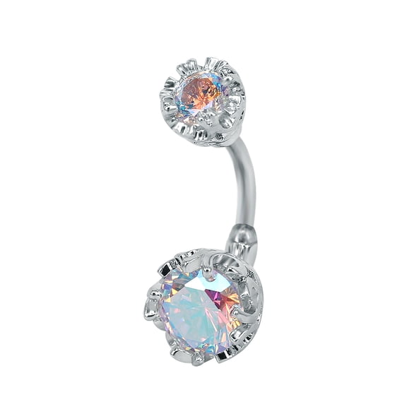 ZS Sparkle CZ Belly Button Ring Piercing Carved Flower Double Crystal Navel Piercing Stainless Steel Navel Belly Ring for Women