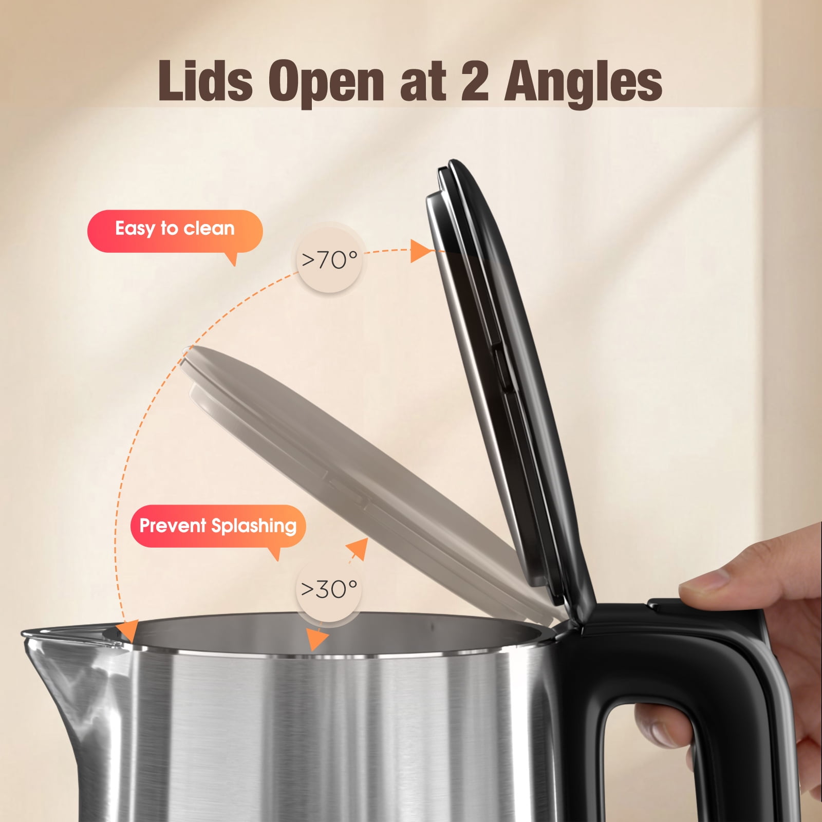1.7L Electric Kettle, Touch Screen Water Boiler, No Plastic Interior, Double Wall, 6 Preset Temperatures, Fast Boil, and STRIX Control