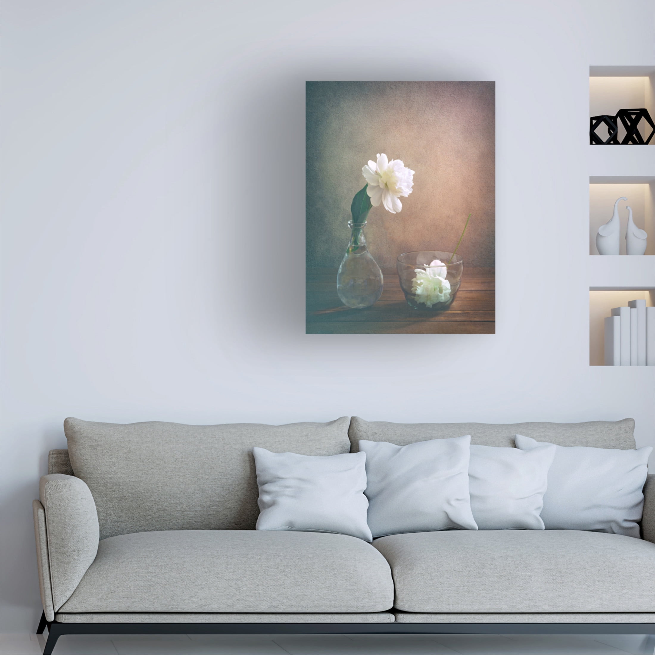 Canvas Wall Art - Sophie Pan 'Two Peonies' Wall Art for Living Room, Bedroom, or Office D?cor by Trademark Fine Art - 14 x 19 Inches