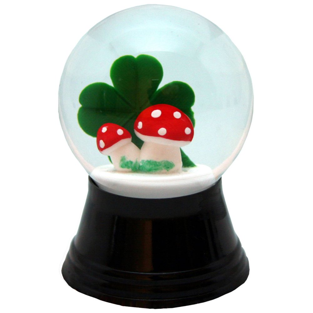 2.5" Black, Green and Red Perzy Snow Globe Small Mushroom with 4Leaf