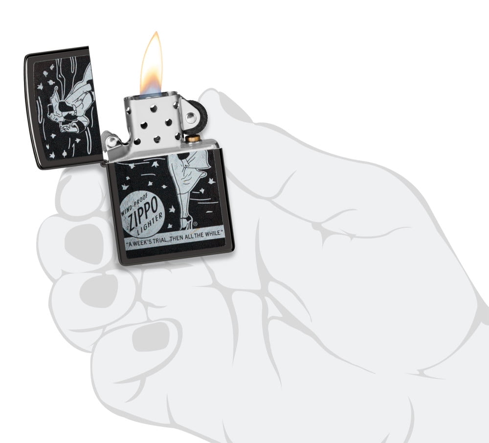 Zippo Windy Design High Polish Black Pocket Lighter