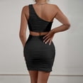 thumbnail image 5 of Uaswgudfs ​Chic Sleeveless Midi Dress - Summer 2025 Trend: One-Shoulder Cut-Out Bodycon with Wavy Texture & Figure-Hugging Design for Parties or Casual Nights Black M, 5 of 6
