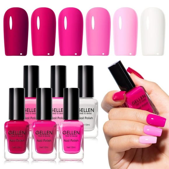 Set de esmaltes de uñas GELLEN Hot Pink, 6 colores, de secado rápido, resistentes a las roturas
