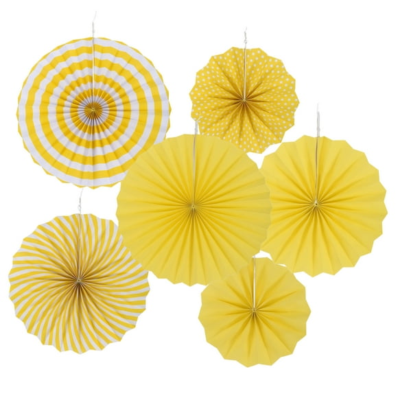 Uxcell 8"/12"/16" Round Paper Fans Hanging Decoration for Birthday Wedding Party, Yellow 6 in 1 Set