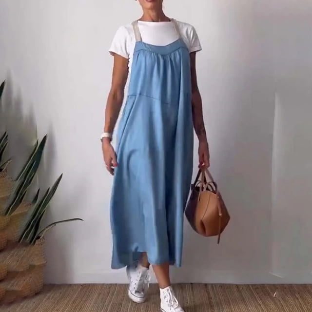 Meichang Robes à Bretelles Spaghetti pour Femmes Maxi Robe d'Été Sans Manches Coupe Ample Coton Lin Robes Été Swing Fluides Longues Robes