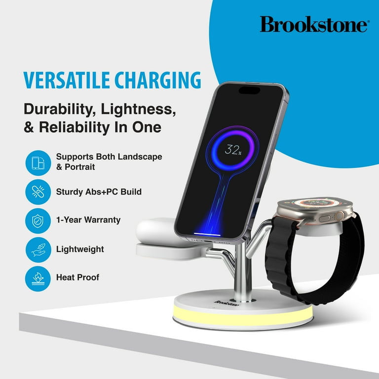 Brookstone 3-in-1 Wireless Charging Station MagSafe Fast Wireless