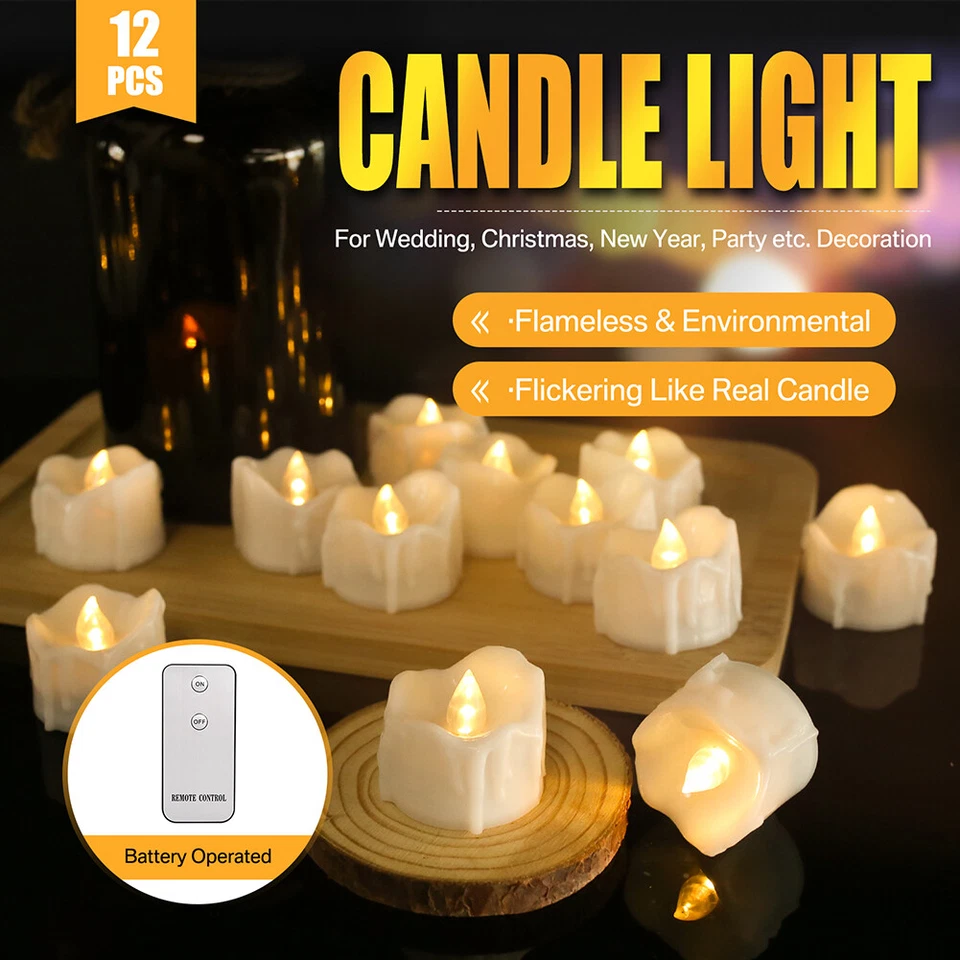 Zyler - 12Pcs Flameless Led Candle Tea Lights Flicker W/ Remote Control Battery Operated