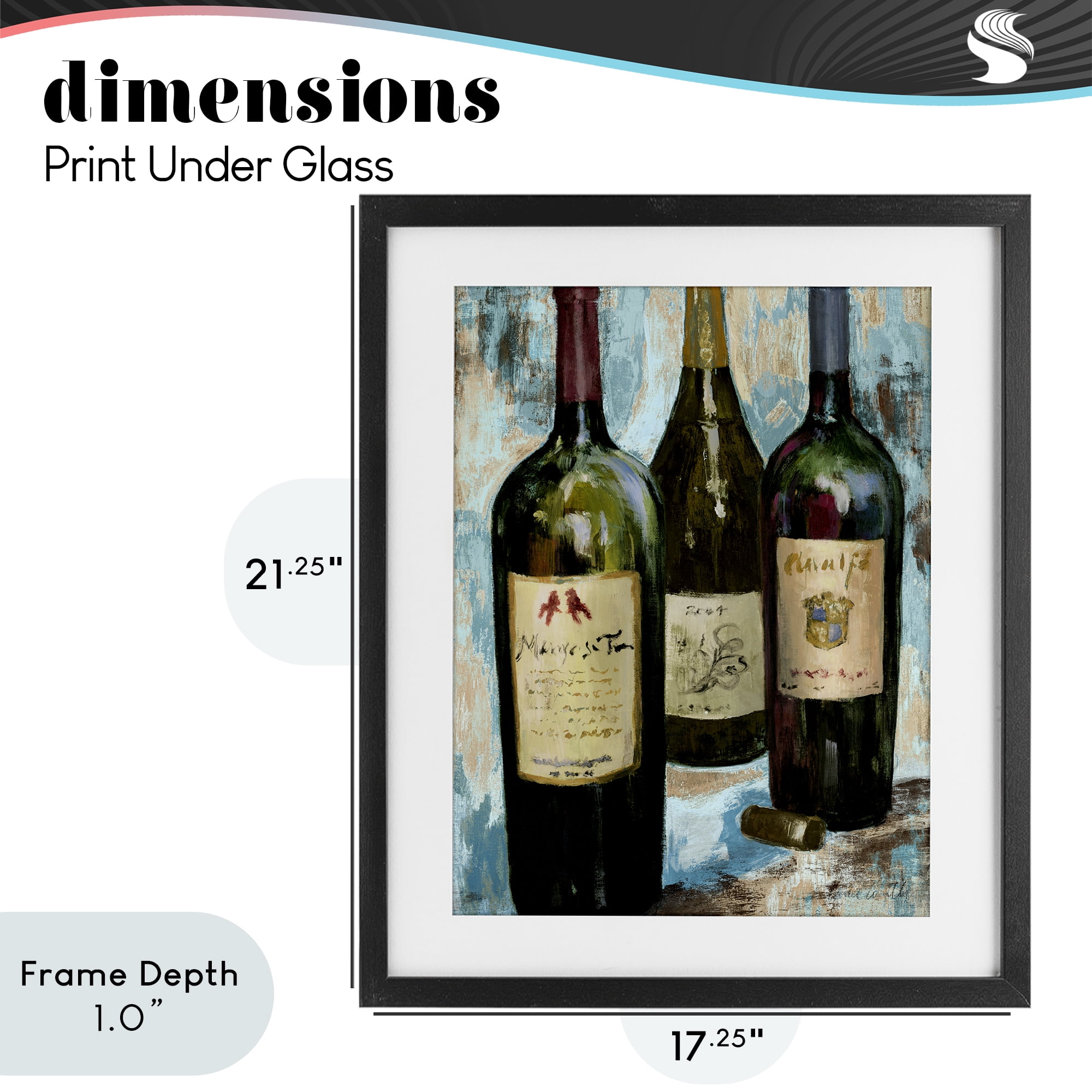 Stupell Industries Labeled Wine Bottle Trio Black Framed Print Under Glass, design by Lanie Loreth