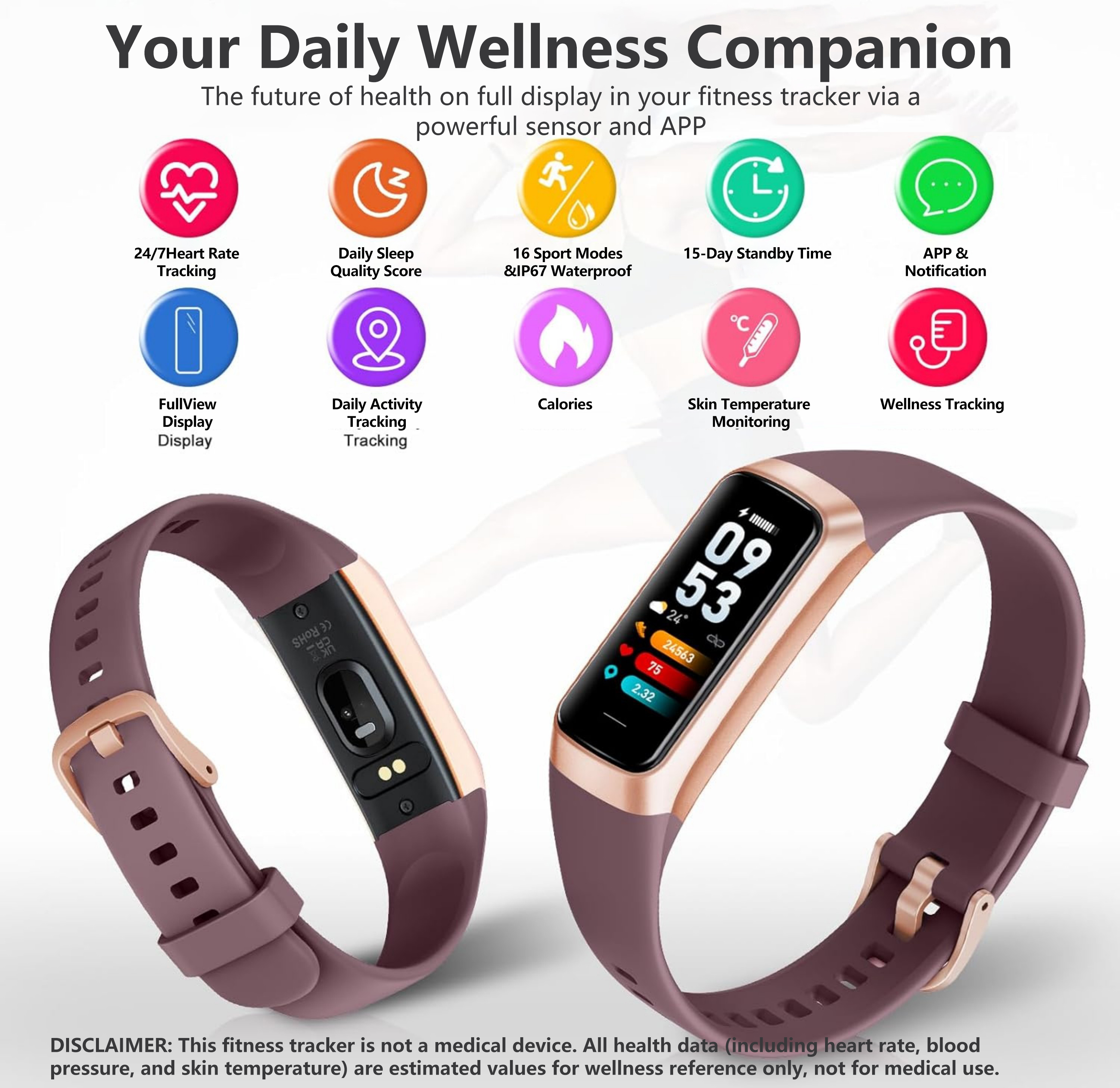 ST-CARE Fitness Tracker Watch, 1.1" HD Touch Screen, Wine photo 7