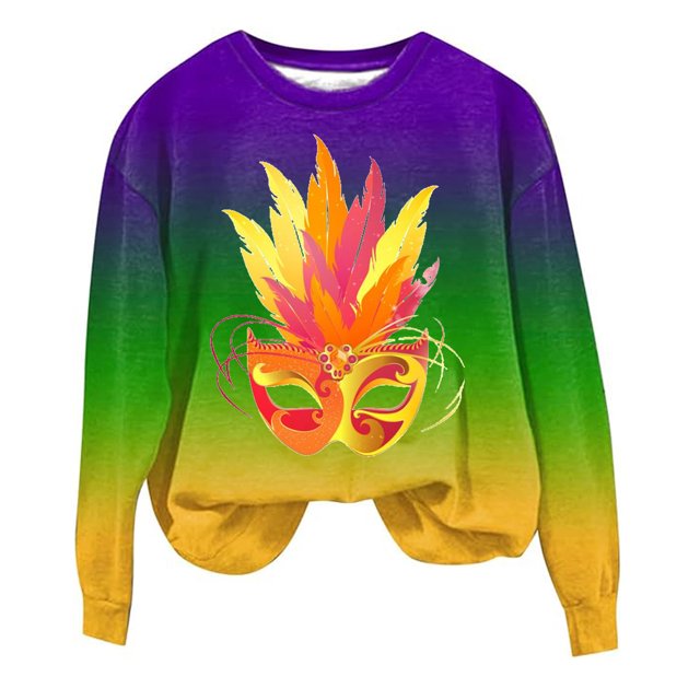 Gibobby Sudadera sin capucha y ocio Sudadera de manga larga con cuello redondo y estampado de plumas informales de para mujer (Anaranjado, M)