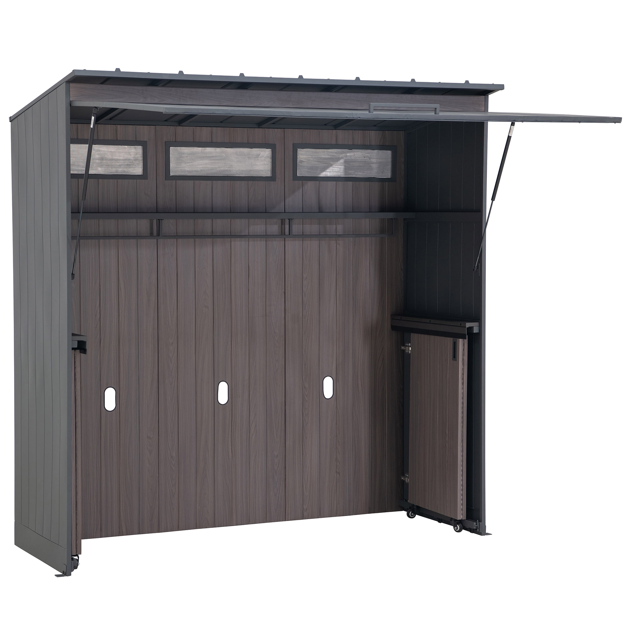 Sunjoy 7 x 3 Pi. Station de Cuisine Extérieure Station de Barbecue avec Porte Supérieure Relevable et Portes Coulissantes Pliantes pour un espace compact