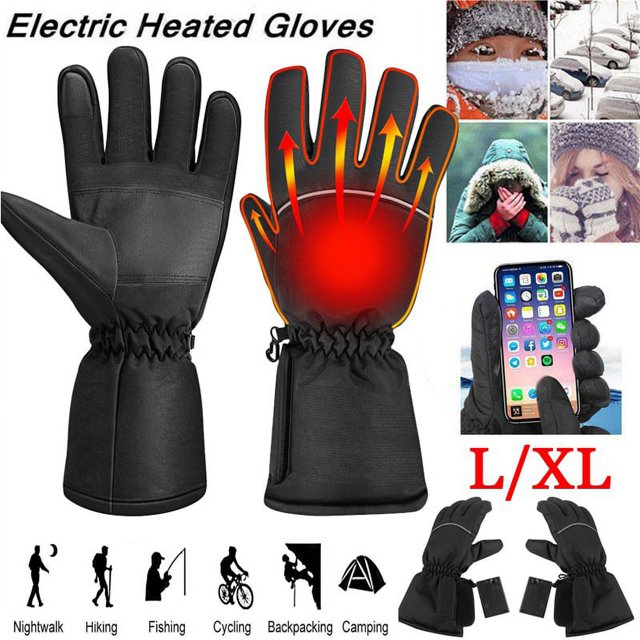 Guantes calefactados, guantes eléctricos de invierno para hombres y mujeres, negro L, termostato automático, pantalla táctil, resistente al agua para todo tipo de actividades al aire libre, senderism