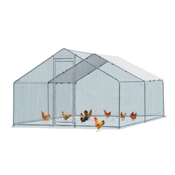 Alvantor 13ft x 10ft Walk-in Metal Chicken Coop Run with Waterproof PE Cover Galvanized Steel Frame Lockable Door Hex Wire Mesh