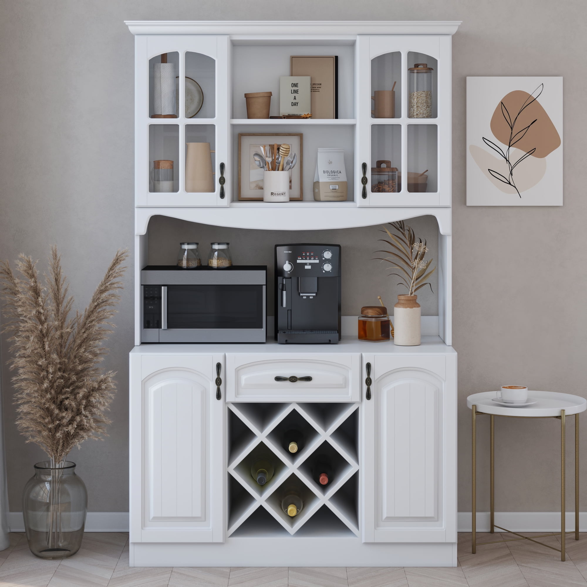Living Skog 73 in Pantry Kitchen Storage Wine Buffet MDF White