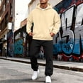 thumbnail image 2 of Men 2 Piece Outfit Men Solid-Color Casual Loose Pocket Drawstring Long Pants Sweatshirt Pullover Long Sleeve Hooded Set Yellow XL, 2 of 8
