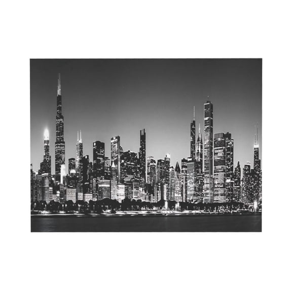 Aarocafa Chicago Skyline Black & White Canvas Poster Modern Urban Night Cityscape Art | Cityscape Art Print | Modern Decor | Office & Living Room 12x18in