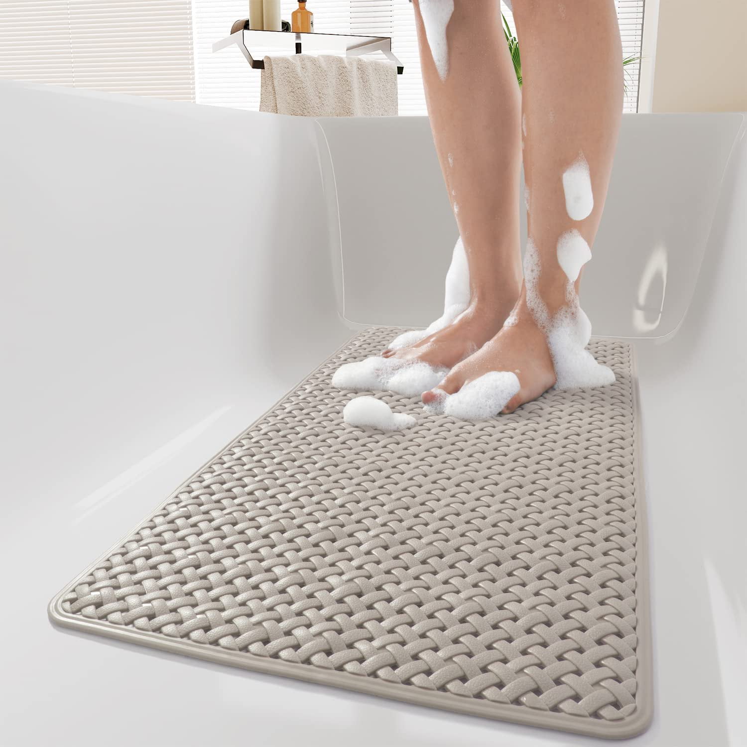 Shower Mats for Inside Shower 23.62x35.43”,PVC Material Bathtub Mats,with  Strong Suction Cups,Machine Washable,Soft Touch for Shower Stall