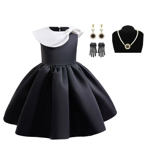 Girls 50s Audrey Costume with Accessories Dress Halloween Retro Wedding Princess Dress for 4-5 Year