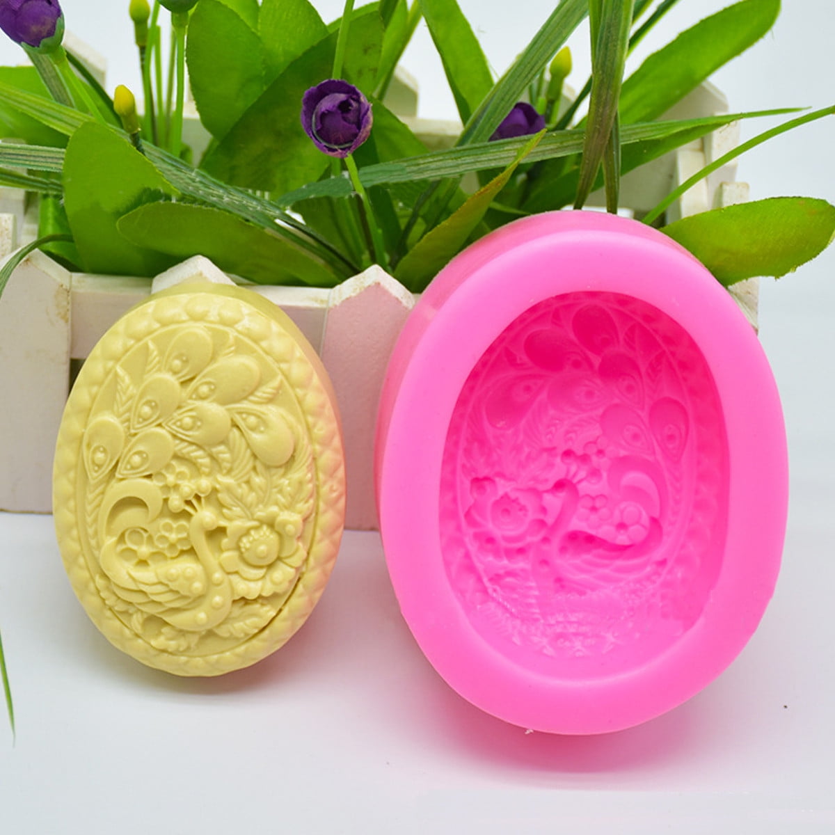 DIY Handmade Soap Mould Peacock Oval Soft Silicone Molds for Soap Craft