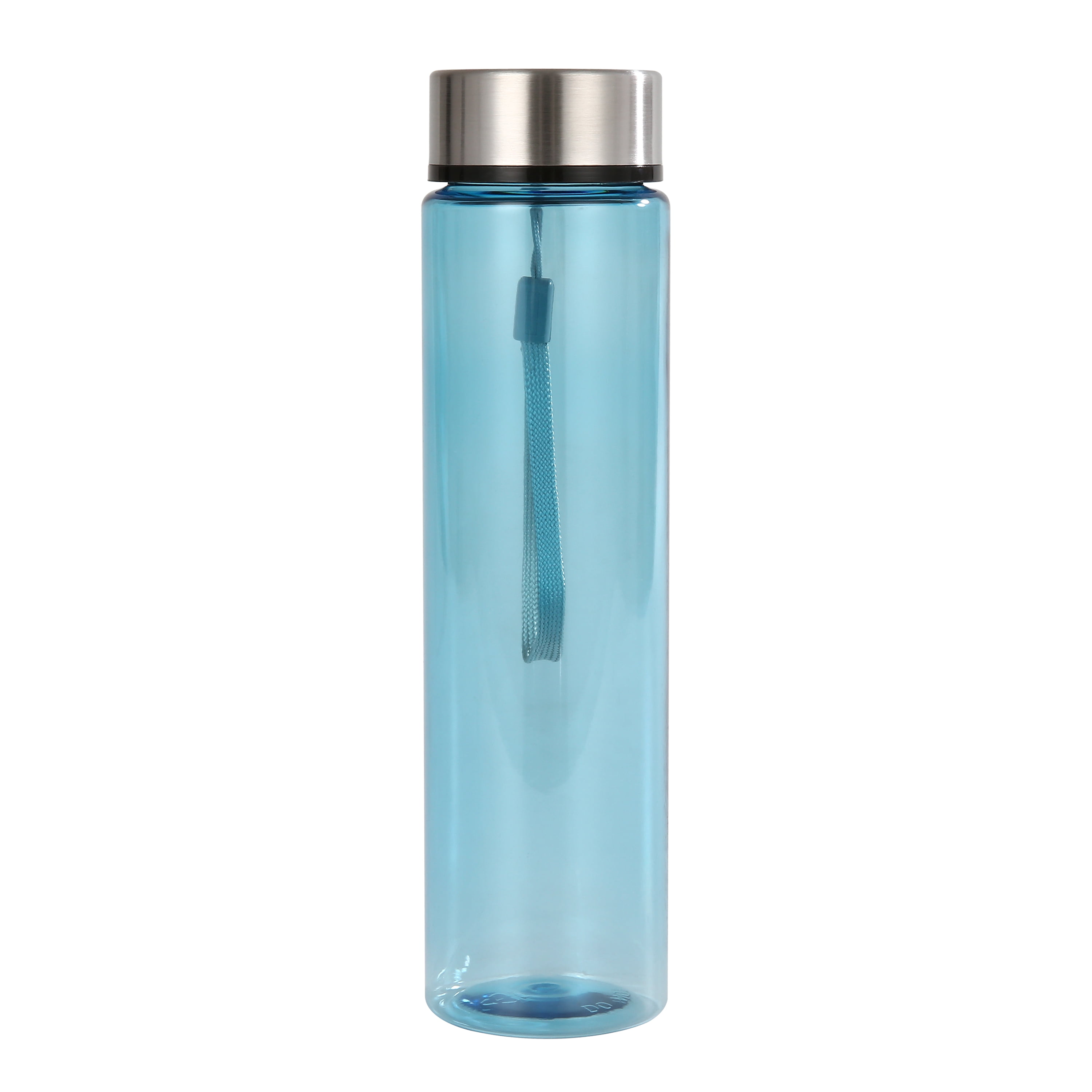 Mainstays 18oz Plastic Blue Water Bottle Stainless Steel Screw Cap Lid with Strap