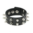 thumbnail image 3 of Leather Bracelet Punk Spike Rivets Cuff Metal Studded Black Wristband Adjustable, 3 of 19