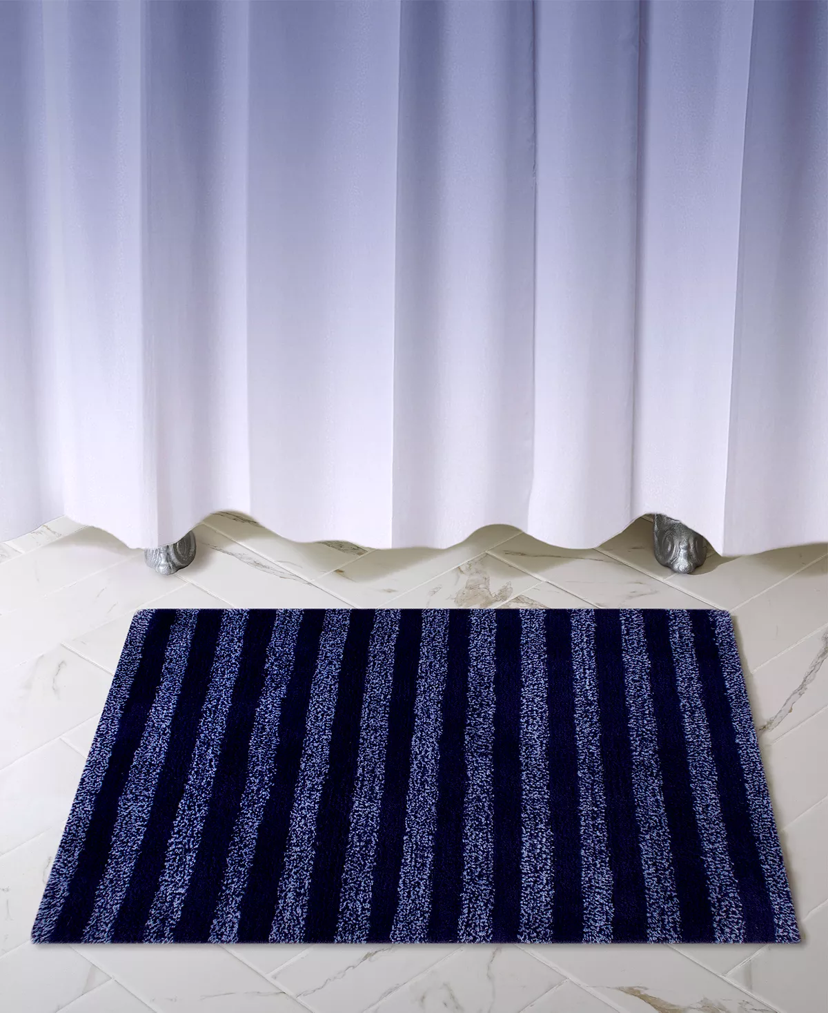 Unique Bargains Bathroom Rugs Polyester Bath Mat Machine Washable Dark Blue Cobblestone Pattern 23.62x15.75