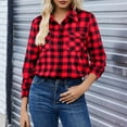thumbnail image 6 of DDAPJ pyju Women's Casual Shacket Jacket Long Sleeve Plaid Button Down Shirts Western Work Blouses Red L, 6 of 7