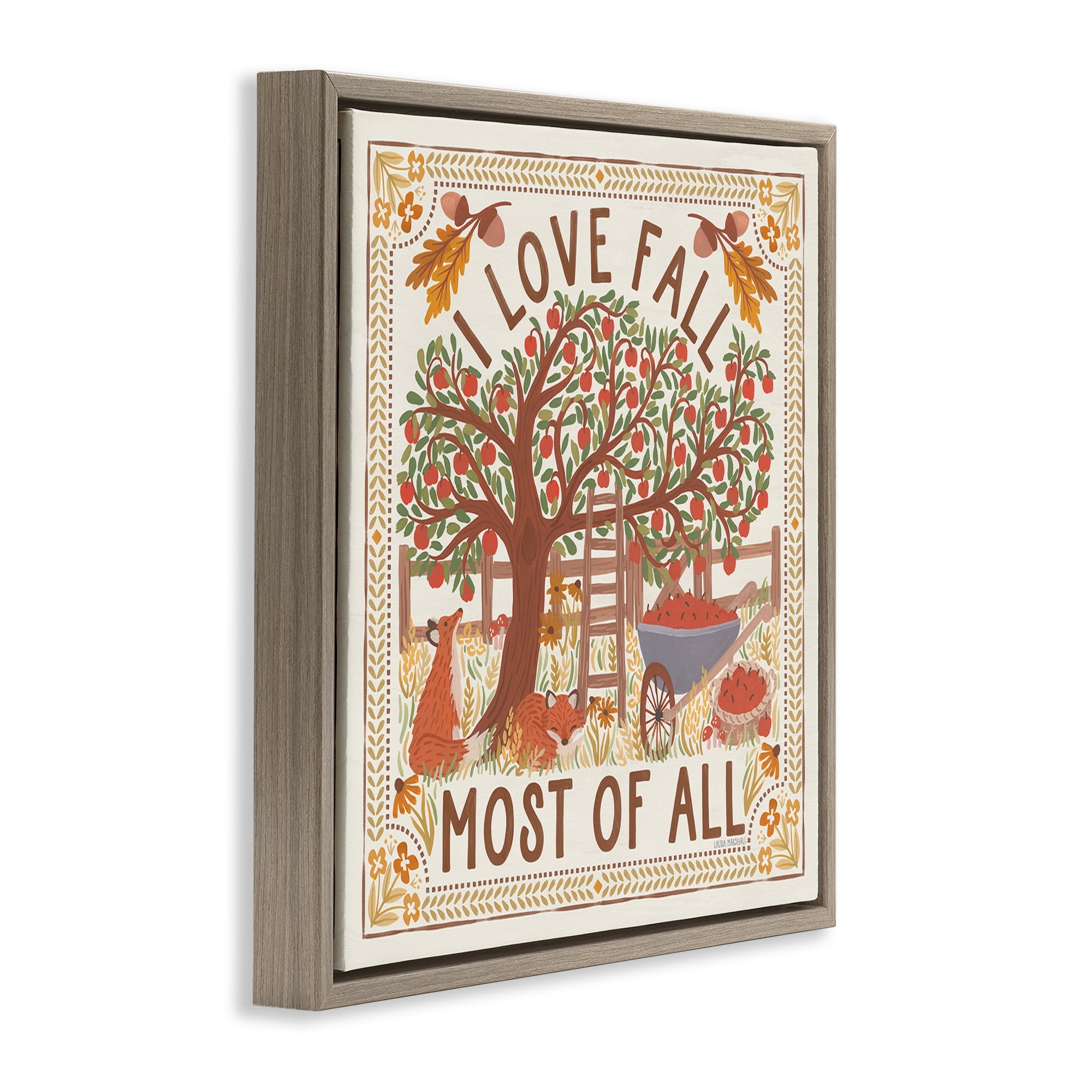 Stupell Industries Love Fall Scenery Landscape Painting Brown Floater Framed Art Print Wall Art, 25 x 25
