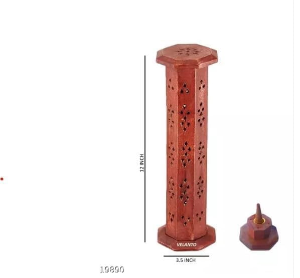 Wooden Incense Stick Holder, Dhoopbatti/Cone Burner Stand for Home & Office, GOL Tower Shape, 12 inch, Pack of 1