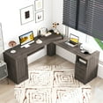 thumbnail image 2 of Costway L-Shaped Corner Computer Desk Writing Table Study Workstation w/ Drawers Coffee, 2 of 10