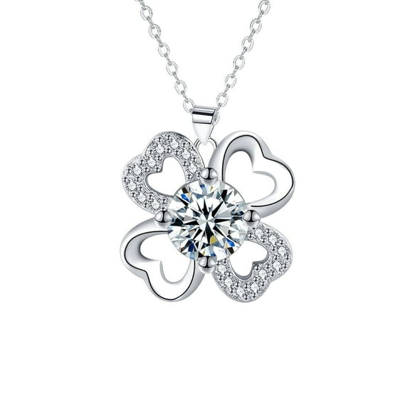 ICTPTOSL White Gold Plated Lucky Four Leaf Clover Charm Necklace, Four Leaf Clover Pendant Necklace for Women, 18" 2"