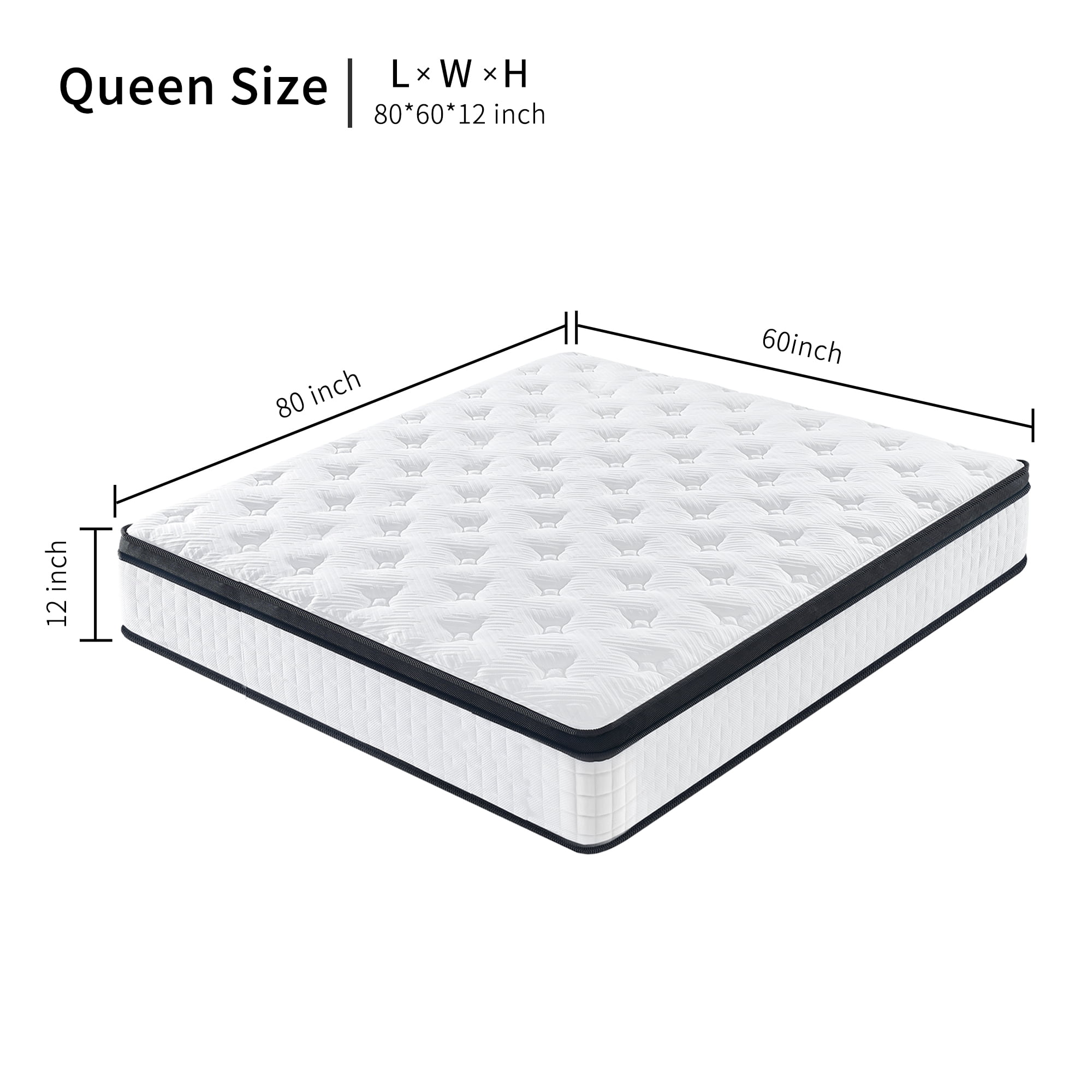 Queen Size Mattress,12 Inch Memory Foam Knitted Cover Hybrid Mattress,Individual Pocket