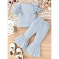 thumbnail image 3 of Bagilaanoe 2pcs Toddler Baby Girl Pants Set Short Sleeve Ruffle Tops + Flare Trousers 6M 12M 18M 24M 3T 4T Kids Casual Clothes, 3 of 7