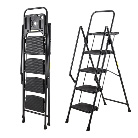 4 Step Ladder, Folding Step Stool with Non-Slip Wide Pedals, Soft Handle, Non-Slip Feet, Sturdy Steel Construction, 330 lb Capacity Steel Ladder, Suitable for Home & Office