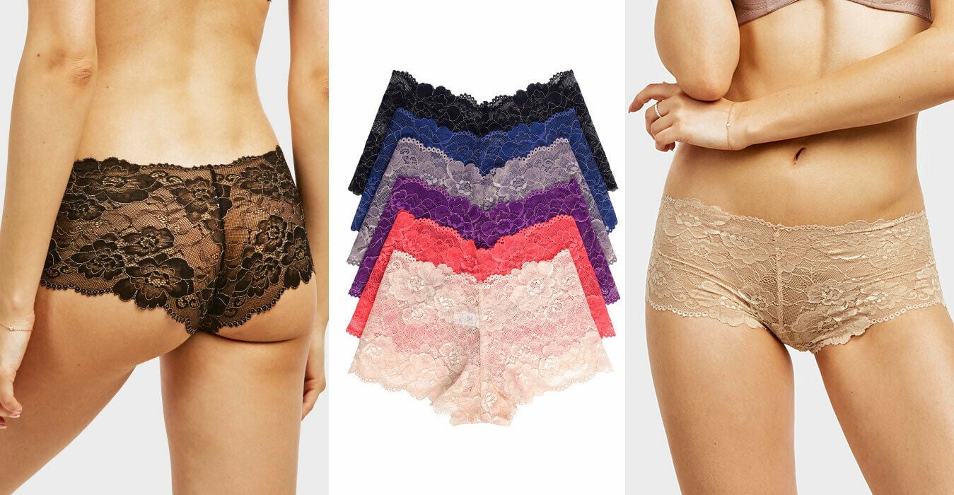 6 Pack of Women Hipster Panties Floral Lace Boyshorts Cheeky Underwear