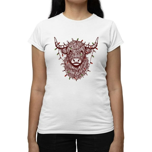 Highland Cow Christmas Lights Tee T-shirt Women's