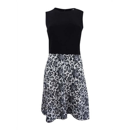 DKNY Women's Lace Print Combo Dress (2, Black/White)