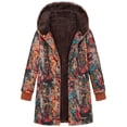 thumbnail image 3 of Chaqueta de algodón de felpa gruesa con capucha y manga larga para mujer con estampado floral retro, sudadera con capucha de talla grande, 3 of 6