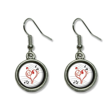 - Treble Bass Clef Heart - Music Dangling Drop Earrings