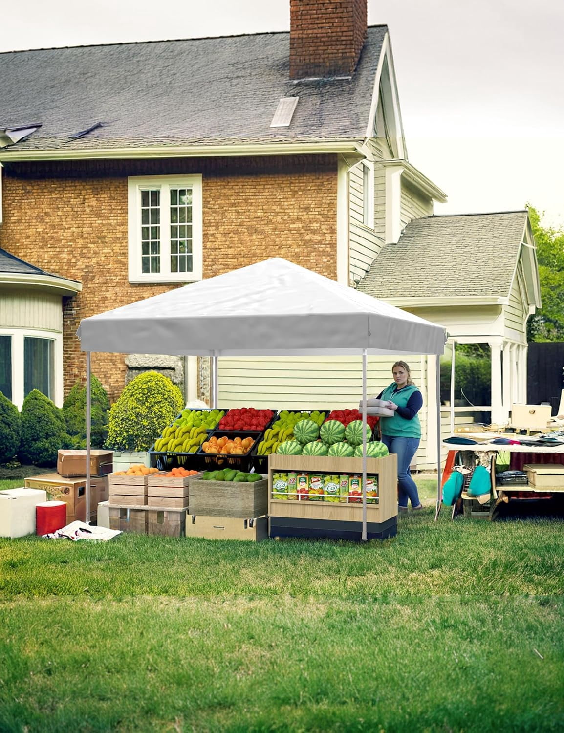 10x10 Pop Up Canopy with 3 Side Walls,Beach Tent with One Push Setup,Outdoor Sun Shade for Events,Parties,Camping,Gazebo with 1 Roller Bag,3 Adjustable Height,4 Weight Bags