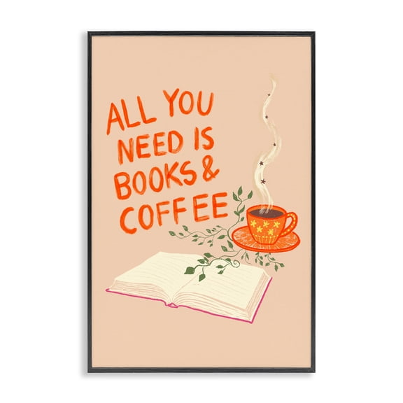 Need Books & Coffee Black Framed Giclee Art, design by Florentina Dolci