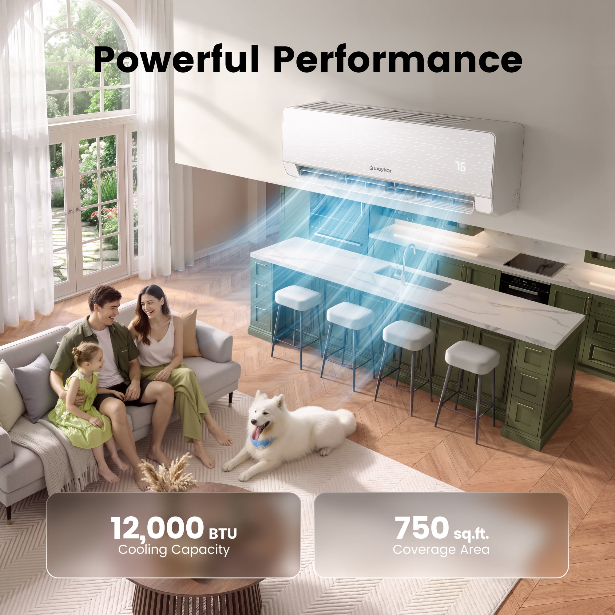 Waykar 12000 BTU 115V 22 SEER2 Energy Star Mini Split Air Conditioner & Heat Pump, WiFi Alexa Enabled, Pre-Charged R32 Eco Refrigerant, DIY-Friendly Installation Kit