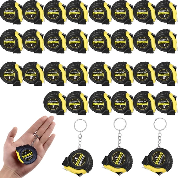 Llavero con cinta métrica, 30 unidades, retráctiles, amarillo ABUDDER, de 1 m/3 pies