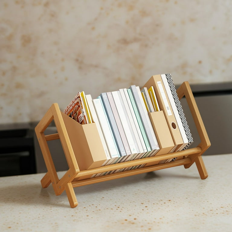 Adjustable Desktop Bookshelf Organizer - Solid Wood, Dark Brown, Tool-Free Assembly, Holds Up To 50 Lbs